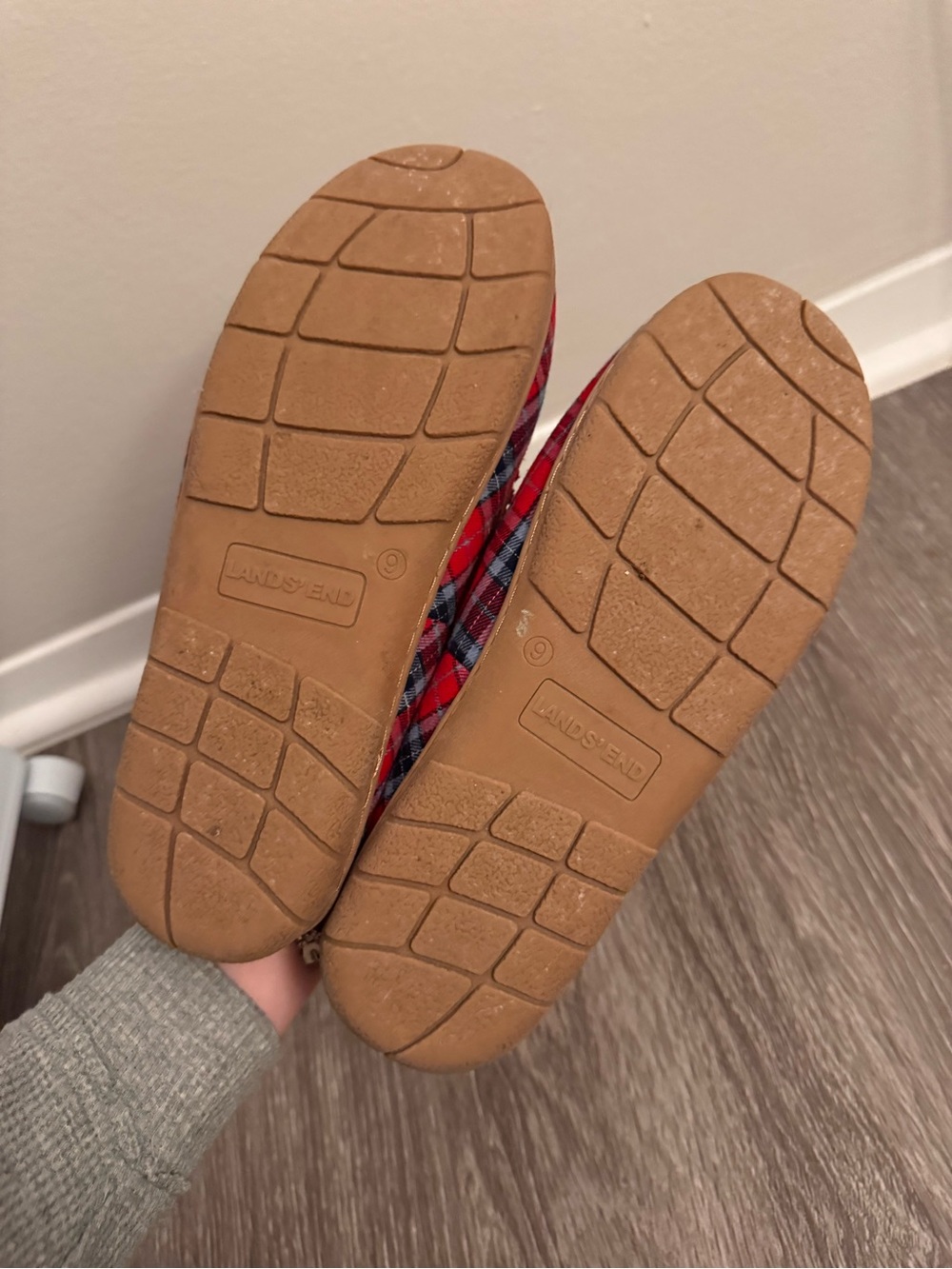 Lands' End Red and Blue Plaid Fleece-Lined Moccasins - Picture 3 of 4